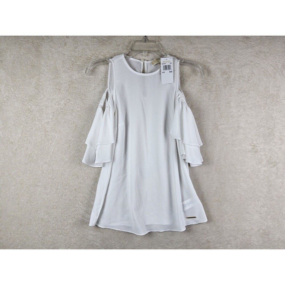 Michael Kors MK Women’s Cold Shoulder Ruffle Sleeve White Blouse Top Size XXS